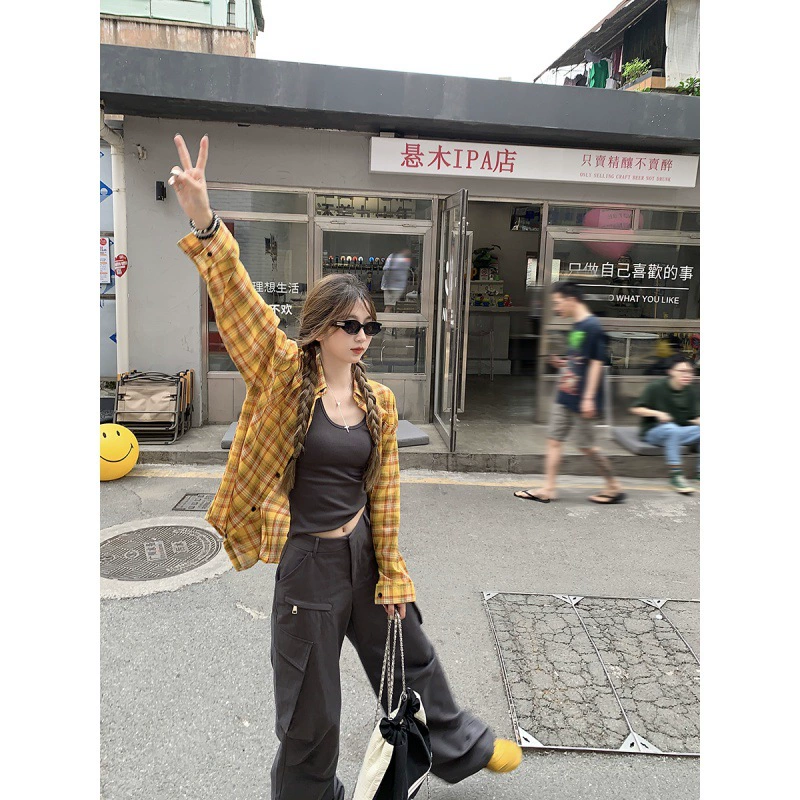 2024 американский ретро клетчатая рубашка куртка с подтяжками