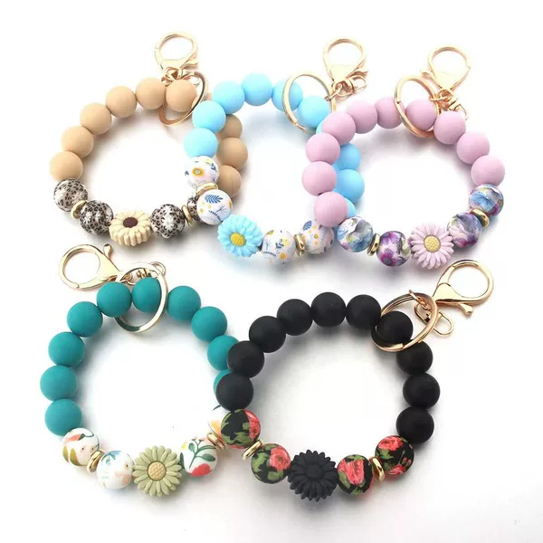 Cross-border Hot Sale Daisy Silicone Bracelet Keychain Sunflower Silicone Bracelet Bag Hanging Bracelet Keychain