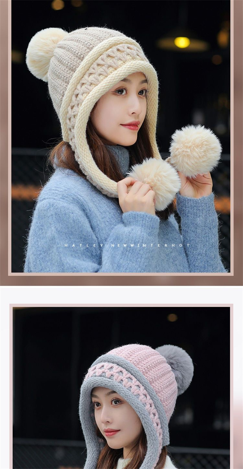 Women's Basic Simple Style Color Block Pom Poms Ear Warap Wool Cap display picture 1