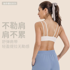 夏の新作、ストライプ柄の胸パッド付きスポーツブラトップ、フィットネス用ヌード感ヨガウェアトップス、女性用DSS078