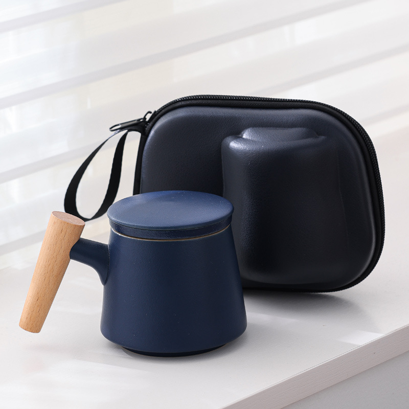 Taza elegante de tres piezas con taza de cerámica con filtro de té con tapa bolso portátil grabado LOGO nombre