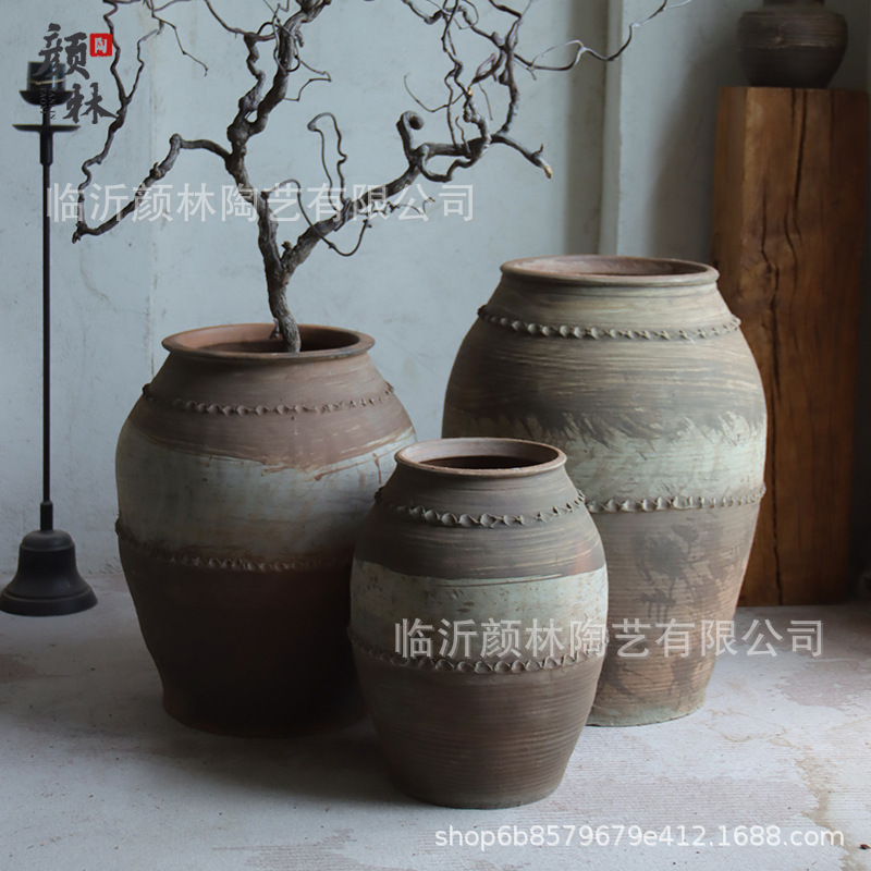 Floor-Standing Large Pottery Jar, Rustic Pottery Jar, Wabi-Sabi Style B&B Decorative Pottery, Antique Style Pottery Vase, Handmade Jar Display Ornaments