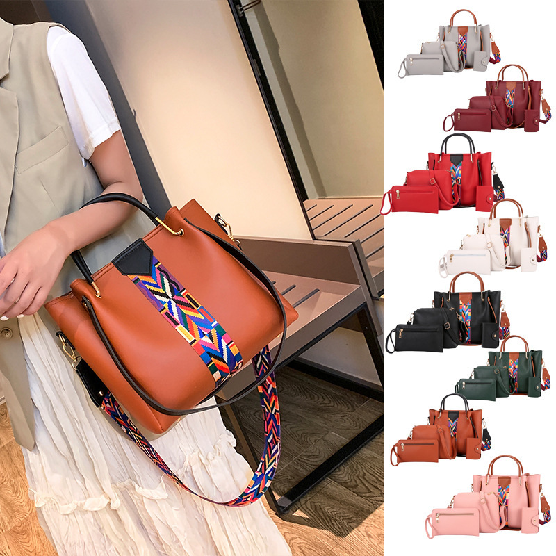 Bolso de mano transfronterizo para mujer patrón de piedra conjunto de cuatro piezas bolsa de madre e hijo bolsa de mensajero de hombro de cinta bolsas bolsa de sillín al por mayor