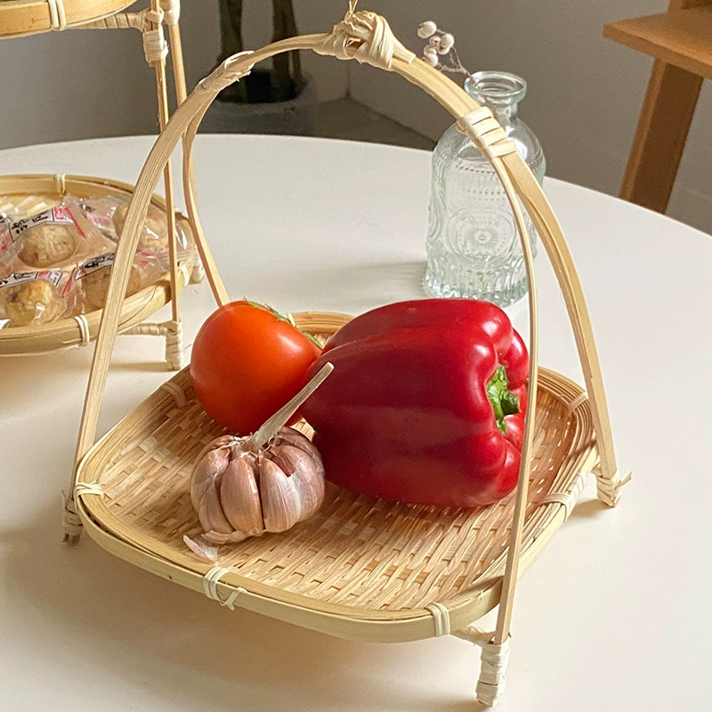 Маленькая плетёная корзина из бамбук круглая квадратная закуска сухофрукты многоуровневая корзина для хранения бамбук продукты
