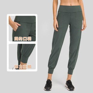 New High-Waisted Belly-Control Leg-Tie Sports Nine-Point Pants, Skin-Friendly, Naked and Loose, Outdoor Fitness Yoga Pants D19073
