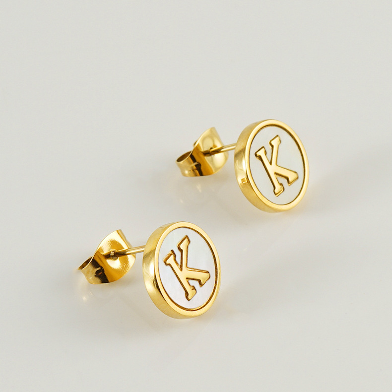 304 Stainless Steel Ear Needle Material 18K Gold Plated Plating Material Fashion Letter Titanium Steel Plating Ear Studs 1 Pair