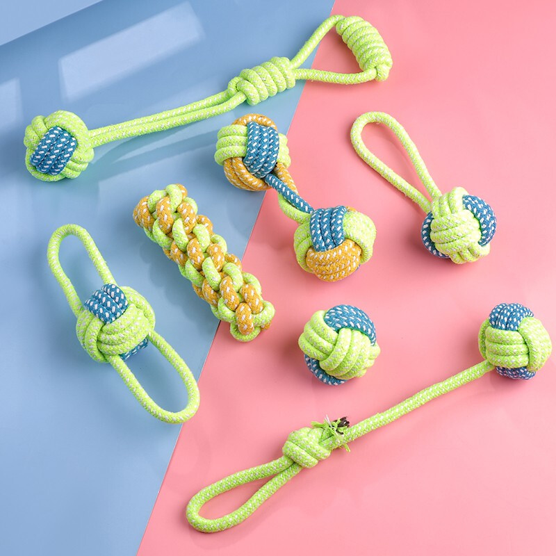 Fabricante de Amazon para perros, juguetes para perros, juego de bolas de cuerda de algodón resistente a las mordeduras, molares tejidos, suministros para perros y gatos para mascotas al por mayor