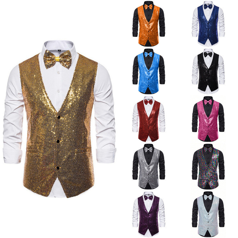 Men's Stage Performance Clothing Small Sequin Vest Photo Studio Photo Host Singer Emcee Vest
