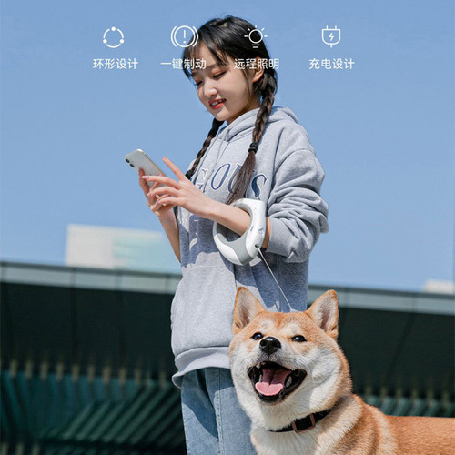 Cross-border ring dog leash with light, pet automatic retractable leash, light-emitting dog leash, dog leash, pet supplies wholesale