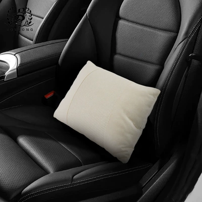Perforated Breathable Seat Cushion: Headrest - upgraded-punched-suede-warm-rice-lumbar-support