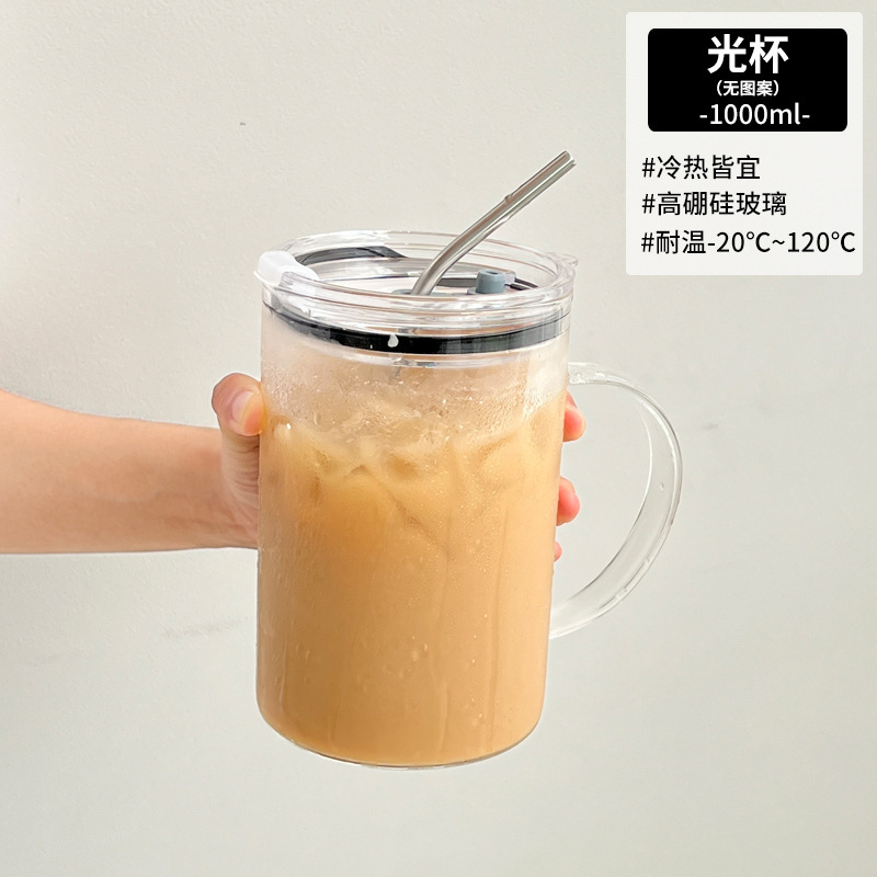 1 litro de alta capacidad de vidrio de borosilicona con mango de vidrio resistente a altas temperaturas sensación de lujo ligero para el hogar