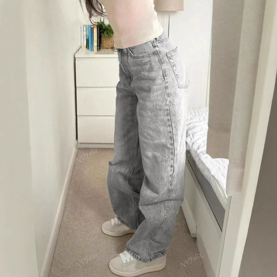 Pantalones Largos de Pierna Ancha para Mujer de Algodón Cintura Alta Corte Recto Suelto image 4