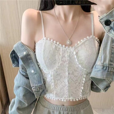 实拍蕾丝美背吊带小背心女内衣可调节肩带露肩露背外搭性感女上衣|ms