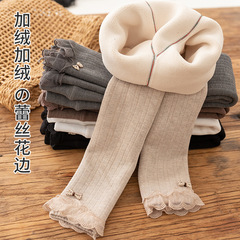 批發女童加絨加厚打底褲秋冬季外穿棉豎條紋中小童九分褲子保暖褲