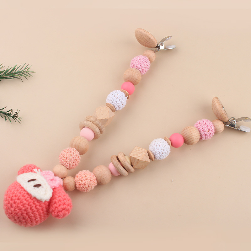 Cadena de chupete de bebé Campana de cama de bebé de madera Muñeca de ganchillo cordón anti-pérdida Cochecito de bebé Hanging toy