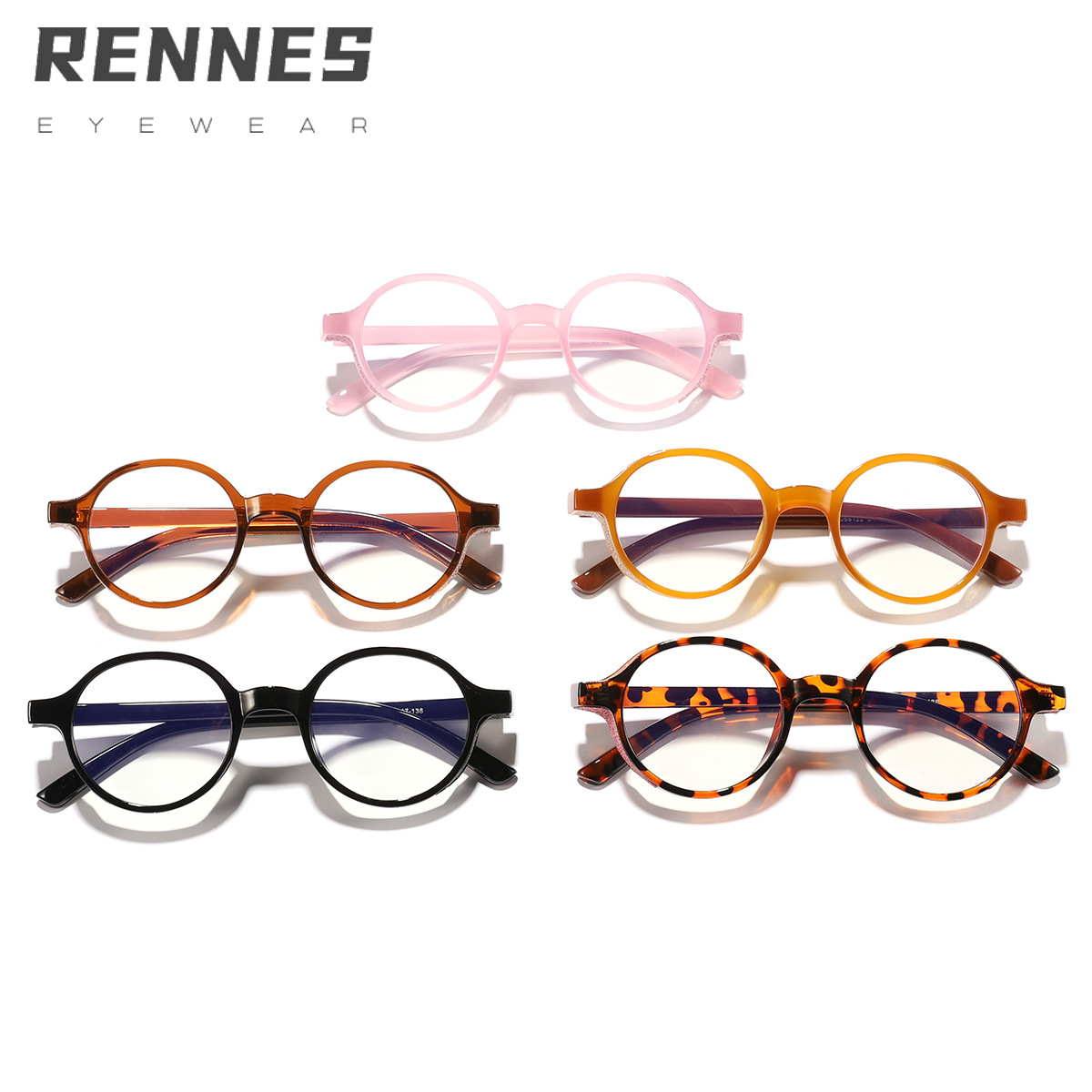 Nuevo estilo de campus transfronterizo, brillo fino, color caramelo, marco redondo, espejo plano anti-luz azul, gafas de marco de miopía para estudiantes masculinos y femeninos