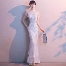 白色晚礼服裙秋冬高贵宴会气质轻奢主持人长款名媛高级感鱼尾礼服