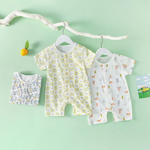 Baby jumpsuits summer short-sleeved men's and women's baby clothes newborn baby clothes summer crawl clothes thin outdoor clothes