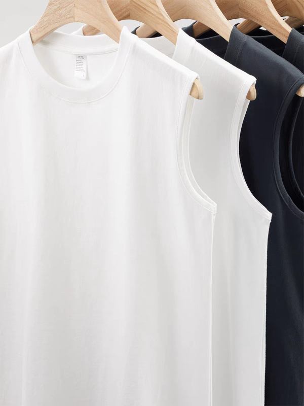 厚手の純綿無地インナーノースリーブTシャツメンズ夏アウターベストスポーツ白ベストメンズボトムストップ|undefined
