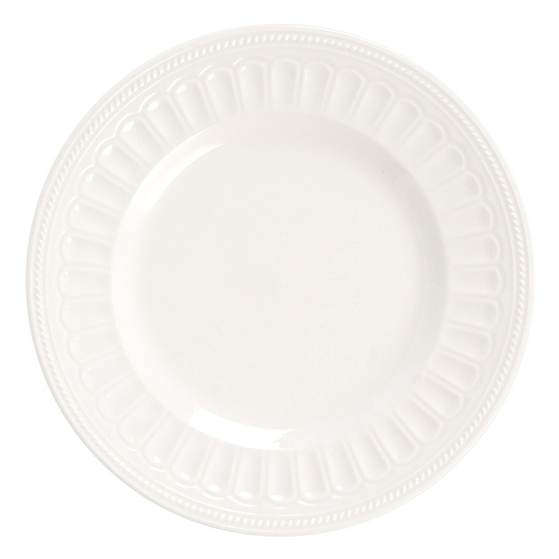 Platos de comedor blancos platos de cerámica al por mayor platos de platos caseros de alta calidad platos de platos de ensalada platos en relieve platos redondos