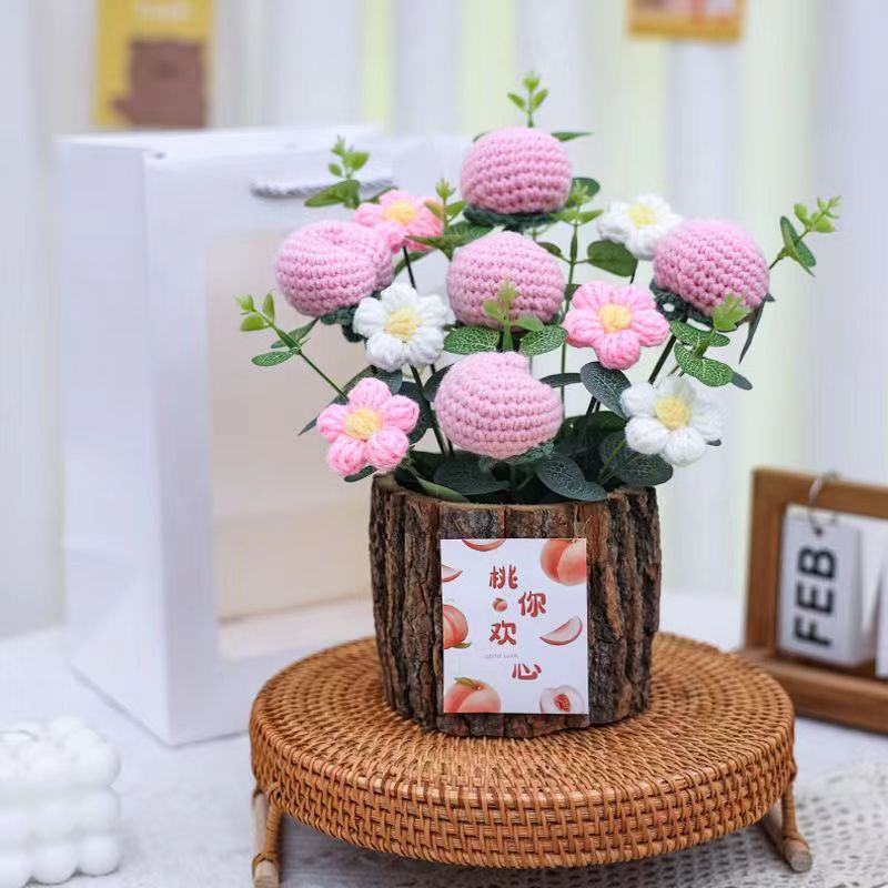 Caqui hecho a mano trenzado girasol ramo creativo frutas bayas tejido lana adornos