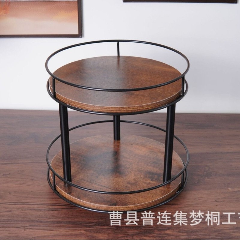 現物回転可能調味料棚鉄木結合二重棚木製円形果物セット収納棚|undefined
