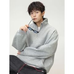 380g重磅质感半拉链立领卫衣男秋季烧花工艺廓形宽松运动上衣外套