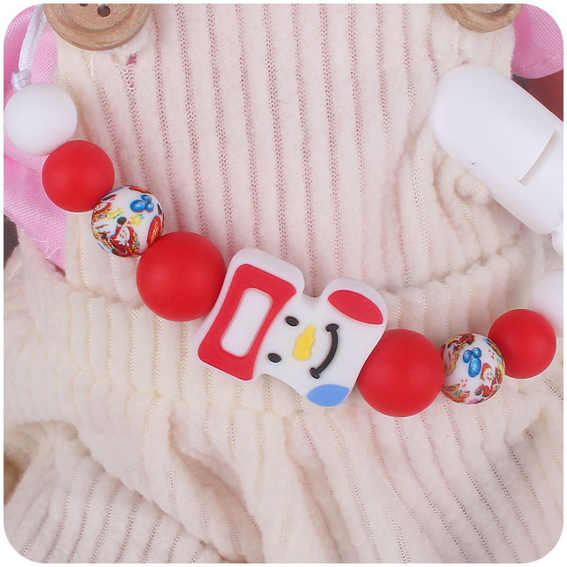 Nuevo bebé dibujos animados Navidad serie chupete cadena bebé cuentas de silicona mordedor dientes molienda anti-gota cadena