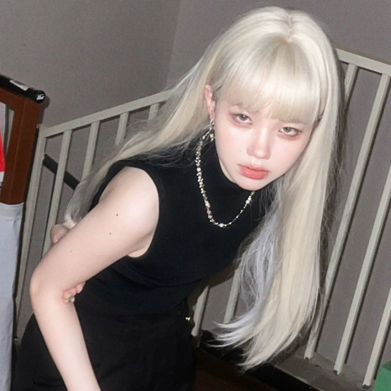 Cheng Ming wig female milk golden round face natural fluffy student sweet internet celebrity summer long straight hair full head cover