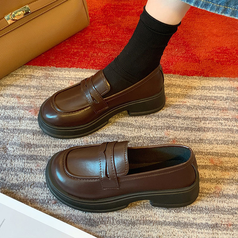 Japanese Small Leather Shoes Women's 2024 Autumn New British Style Black Platform Loafers One-Pedal JK Uniform Shoes