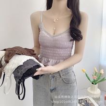 褶皱美背吊带背少心女修身显瘦短款裹胸带胸垫蕾丝内衣女新款吊带