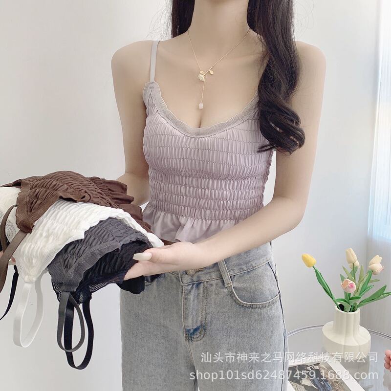 Pleated beauty back sling back less heart Women's slim slimming short wrapped chest with chest pad lace underwear women's new Sling