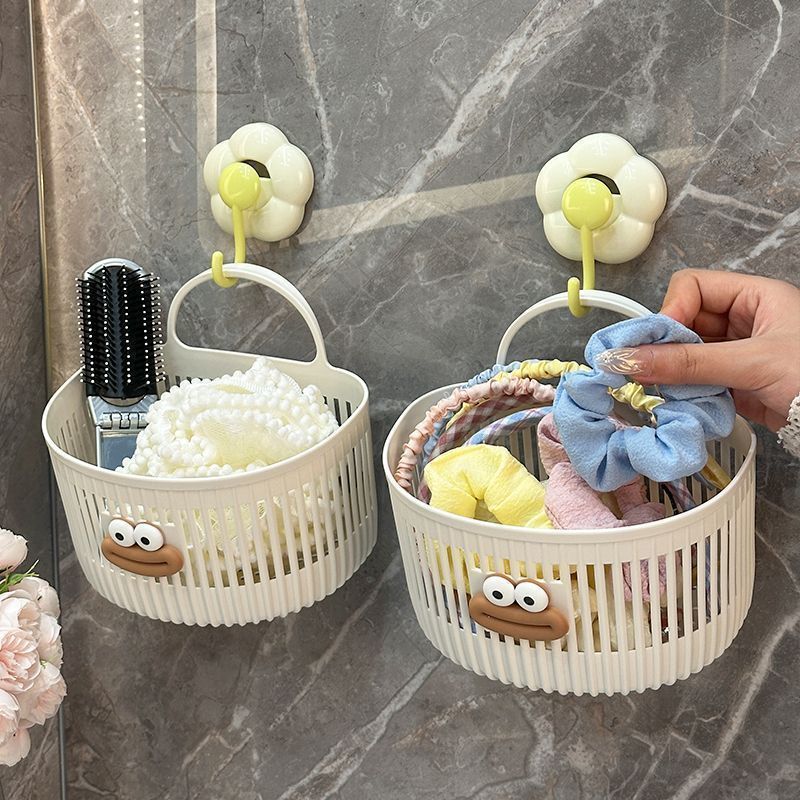 かわいい壁掛け収納バスケット多機能キッチンバスルームトイレ小さなハンギングバスケットパンチフリー壁掛け収納棚|undefined