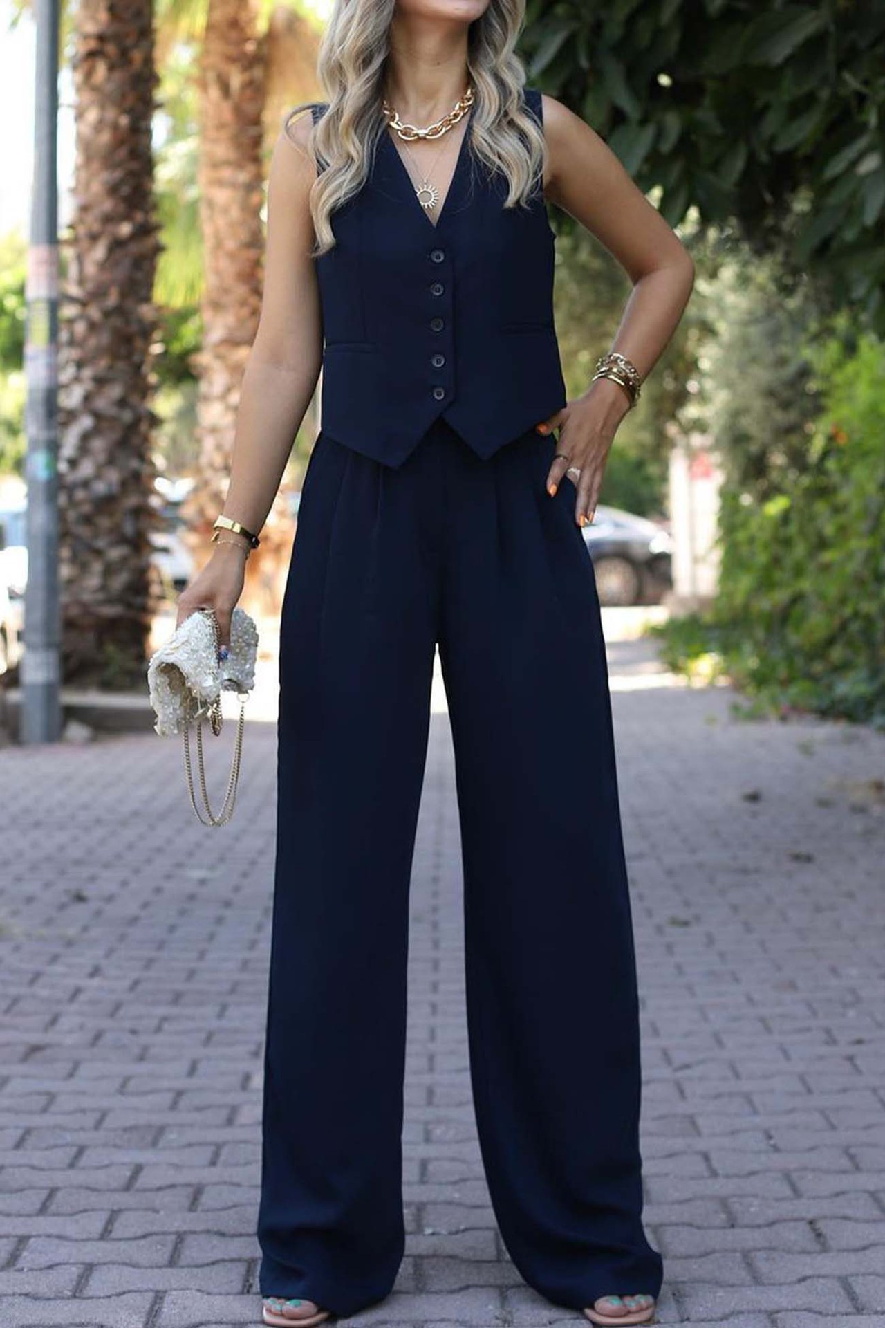 491g Weight Vest Outerwear Type Sleeveless Sleeve Length Polyester Fabric Type Blazer Suits Co-ord Set Sets Type 2 Pieces Set Quantity Casual Occasion V Neck Neckline Slim Fit Type Solid Color Pattern Spring Season Women's Gender Casual Style Casual Women's Casual Solid Color Polyester Blazer Suits Co-ord Set Pants Sets 5