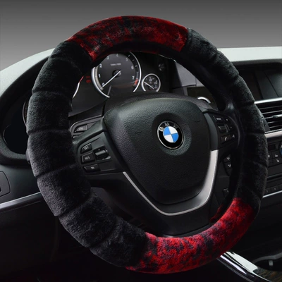Steering wheel cover short plush winter steering wheel - slub-black-steering-wheel-cover-round-38cm