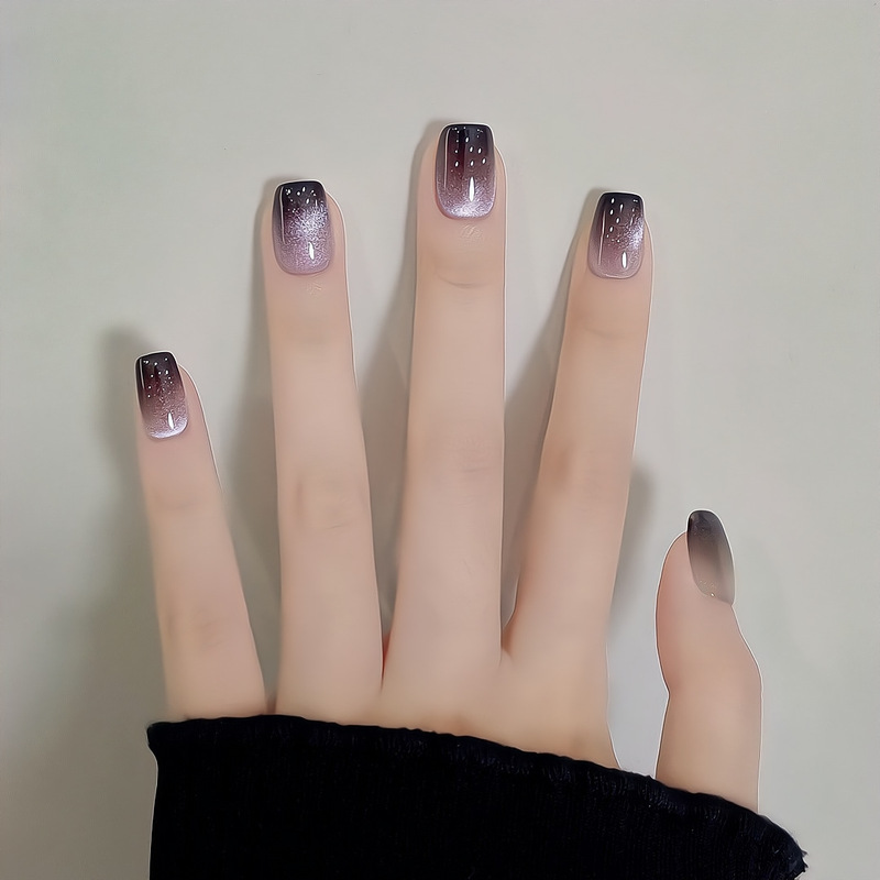 [Ling Luo Original] Black and Purple Gradient Short Glass Beads Show Whitening, Simple Elegant, Handmade Manicure Products Wholesale