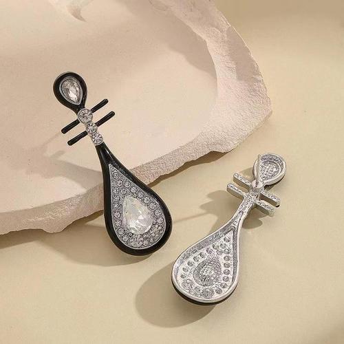 New Chinese Style Black Pearl Diamond Stud Earrings for Women, Elegant and Refined, Unique and Versatile, Lightweight Luxury and High-End, Ancient Style Accessory