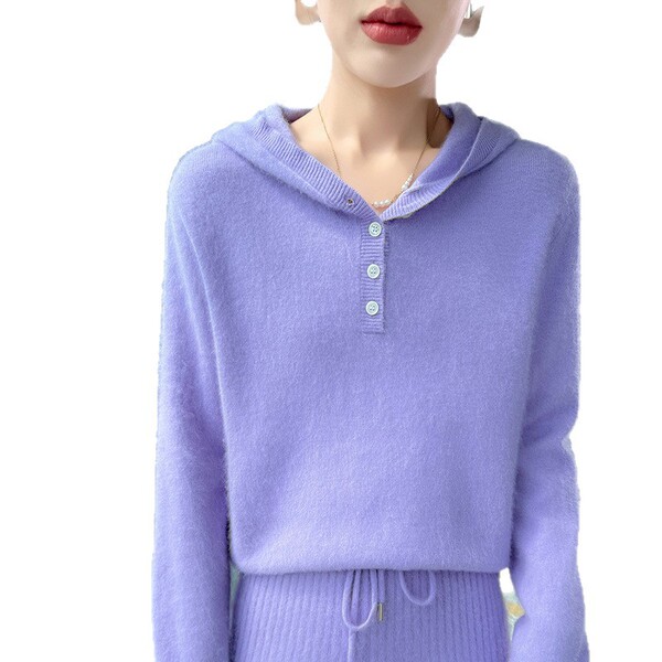 Demi-season velvet woolen base body-friendly sweater with hood