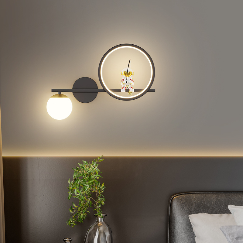 Lámpara de pared de la habitación de niños nórdico creativo astronauta dibujos animados astronautas niñas y niñas habitaciones estrellado dormitorio lámpara de cabecera