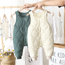 宝宝秋冬背带裤加绒洋气婴儿羽绒棉连体裤加厚保暖儿童棉裤可开裆