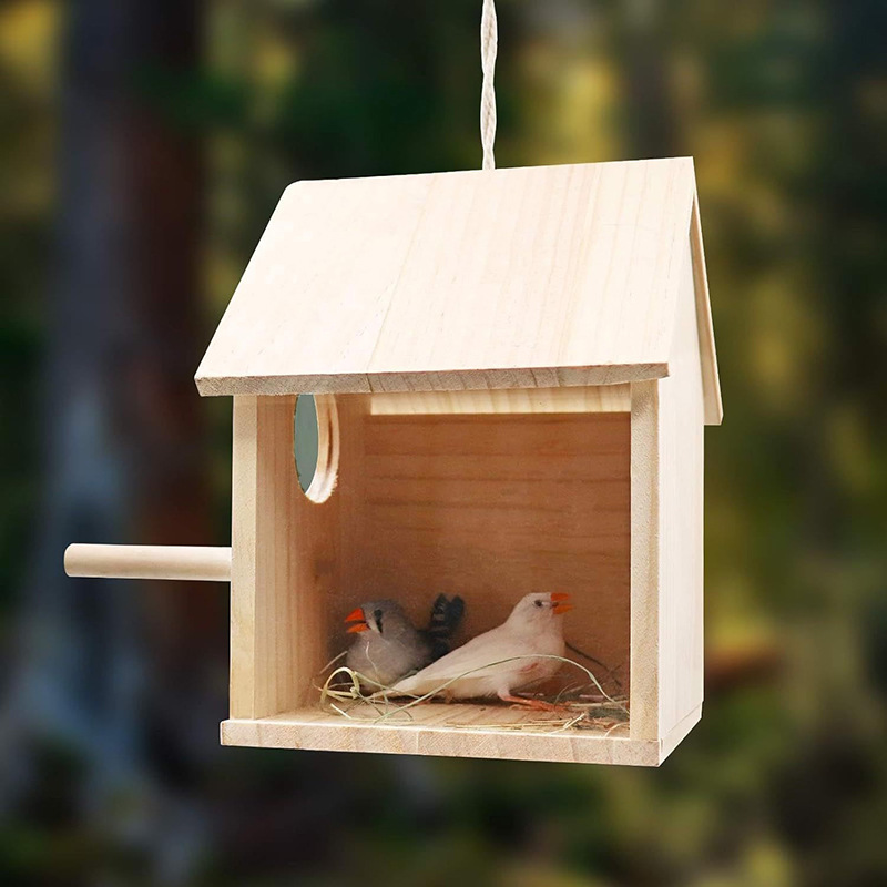 Alimentador de pájaros creativo de nido de madera al aire libre colgante caja de alimentos para pájaros creativo a prueba de lluvia alimentador automático de pájaros