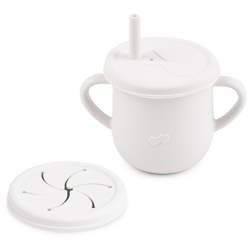 Silicona de grado alimenticio para niños snack Cup mango binaural portátil resistente a la caída con taza de paja de bebé taza de bebida de silicona