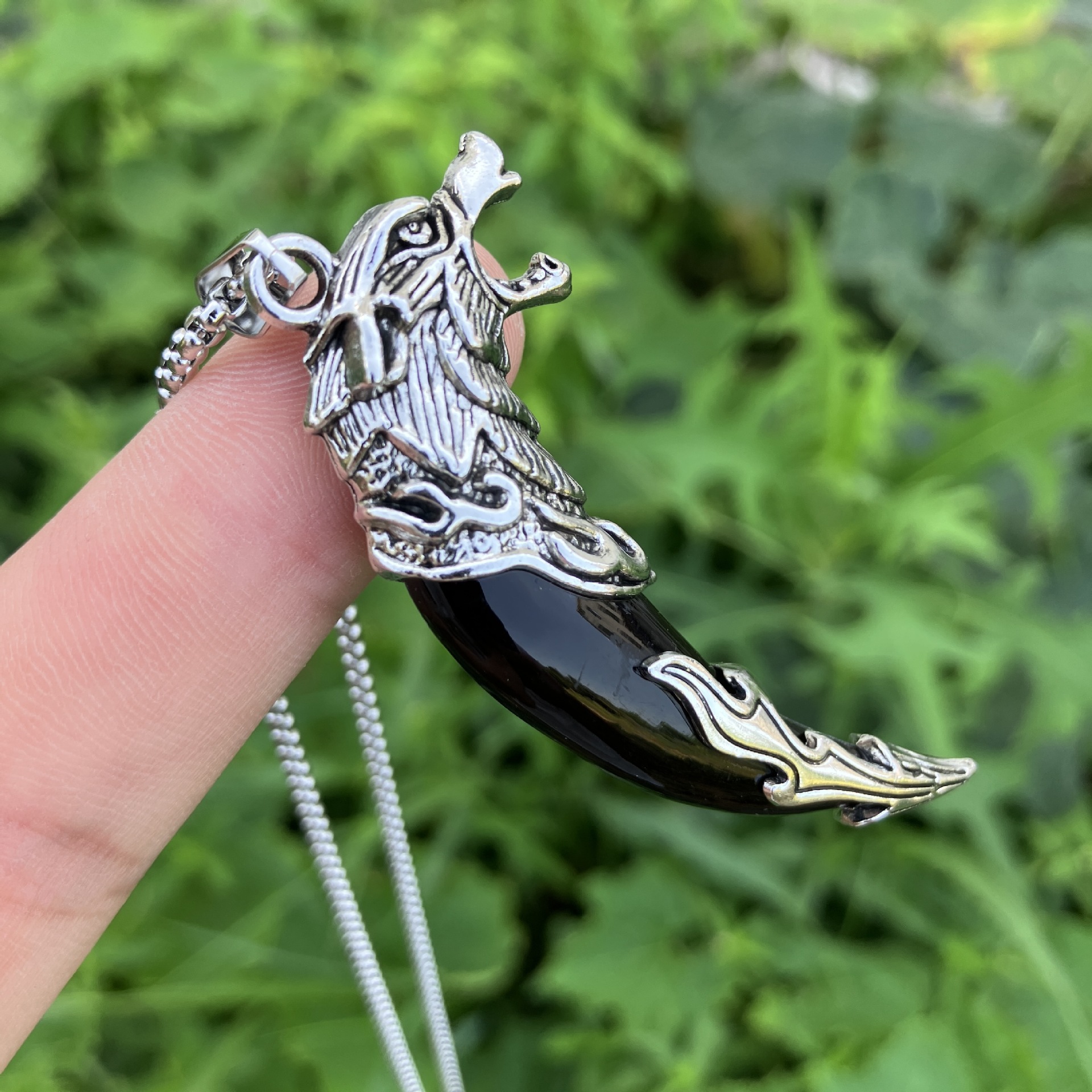 box chain Chain Type Casual, Street Occasion 304 Stainless Steel, Silica Gel Material Wholesale Jewelry Punk Streetwear Wolf Tooth 304 Stainless Steel Silica Gel Oval Pendant Necklace