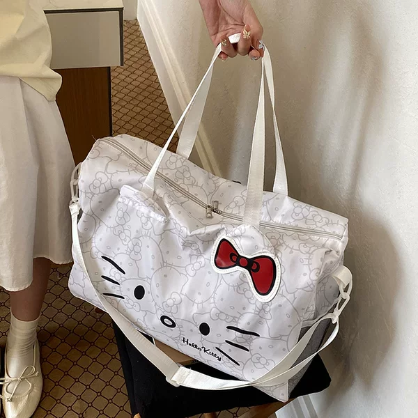Hello Kitty Travel Bag Cartoon Cute Luggage Shoulder Handbag Gym Bag Travel Commuting Large Capacity Crossbody Bag