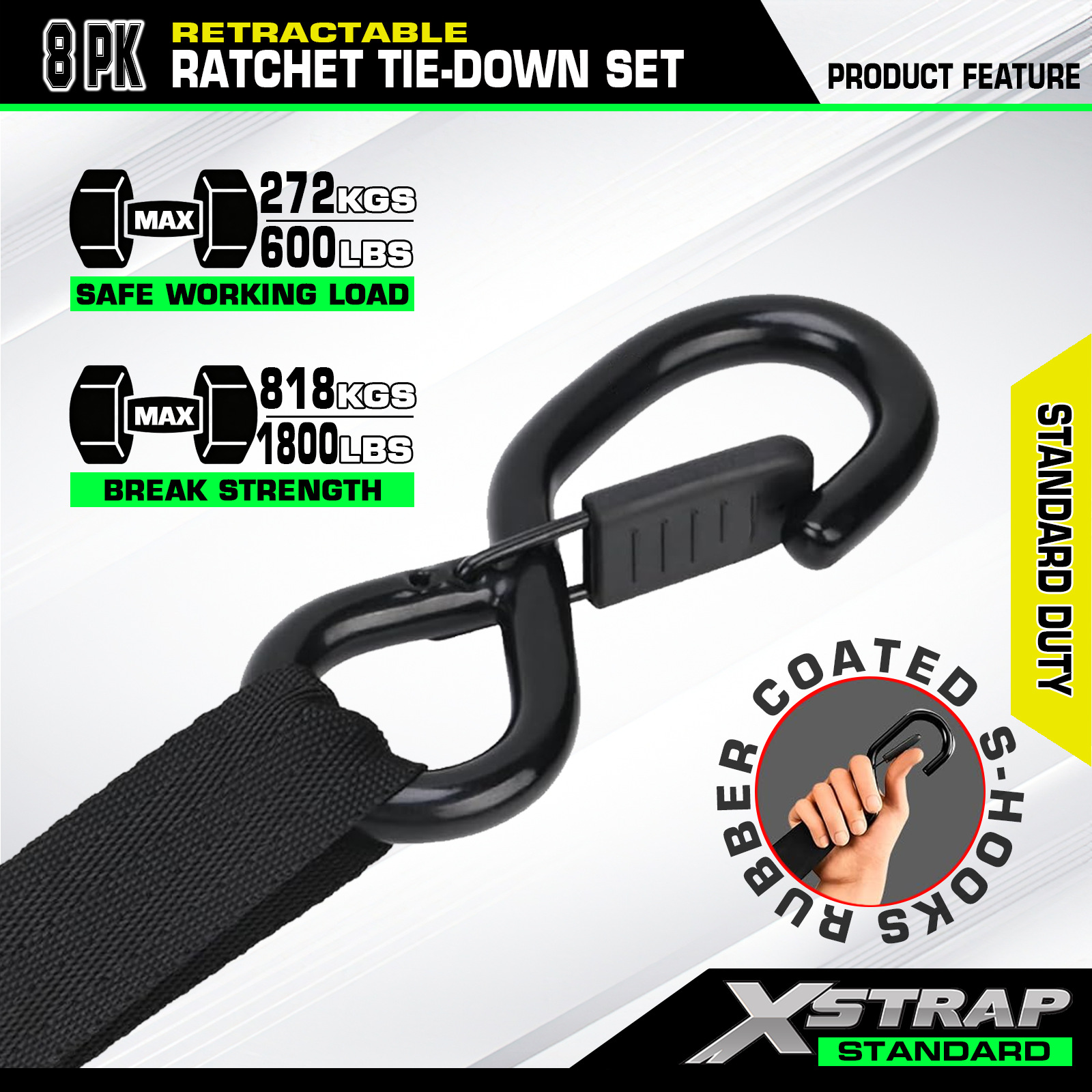 Automatic Retractable Tensioner with Telescopic Handle 1inch 3m Tensioner Safety Hook with Soft Strap Tensioner