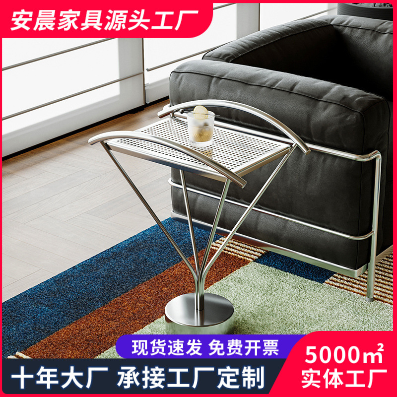 Designer Stainless Steel Small Side Table Villa Living Room Light Luxury High Sense Small Coffee Table Simple Creative Sofa Side Table
