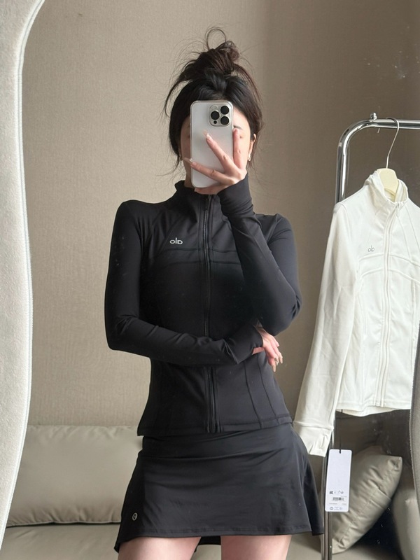 现货alo速干修身防晒瑜伽服立领外套女士运动普拉提训练长袖上衣|undefined