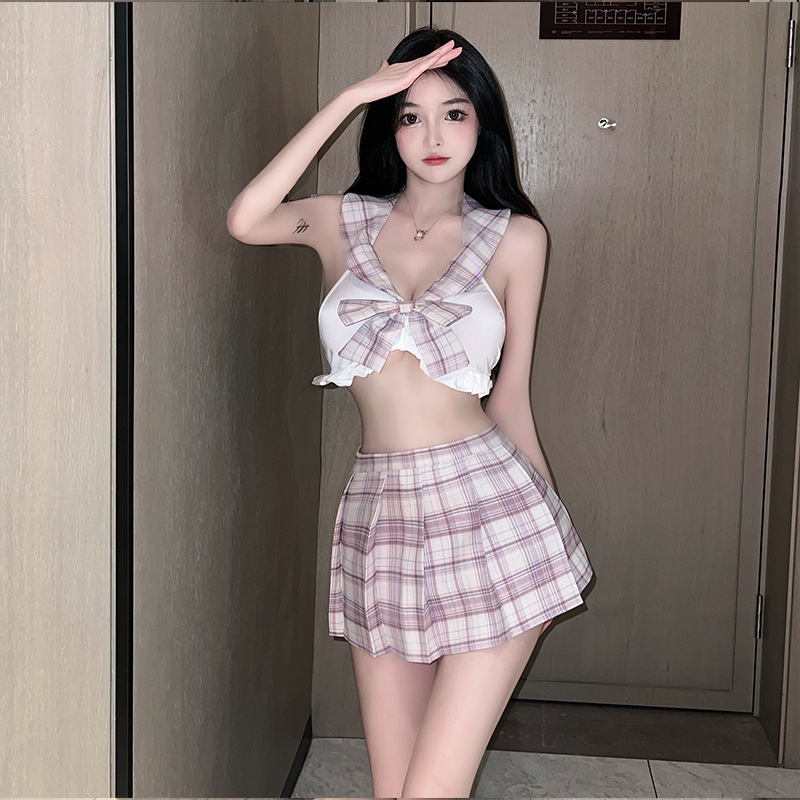 Lencería sexy japonés JK uniforme estilo de la Universidad tentación traje dulce falda a cuadros estudiante desgaste juego de rol traje