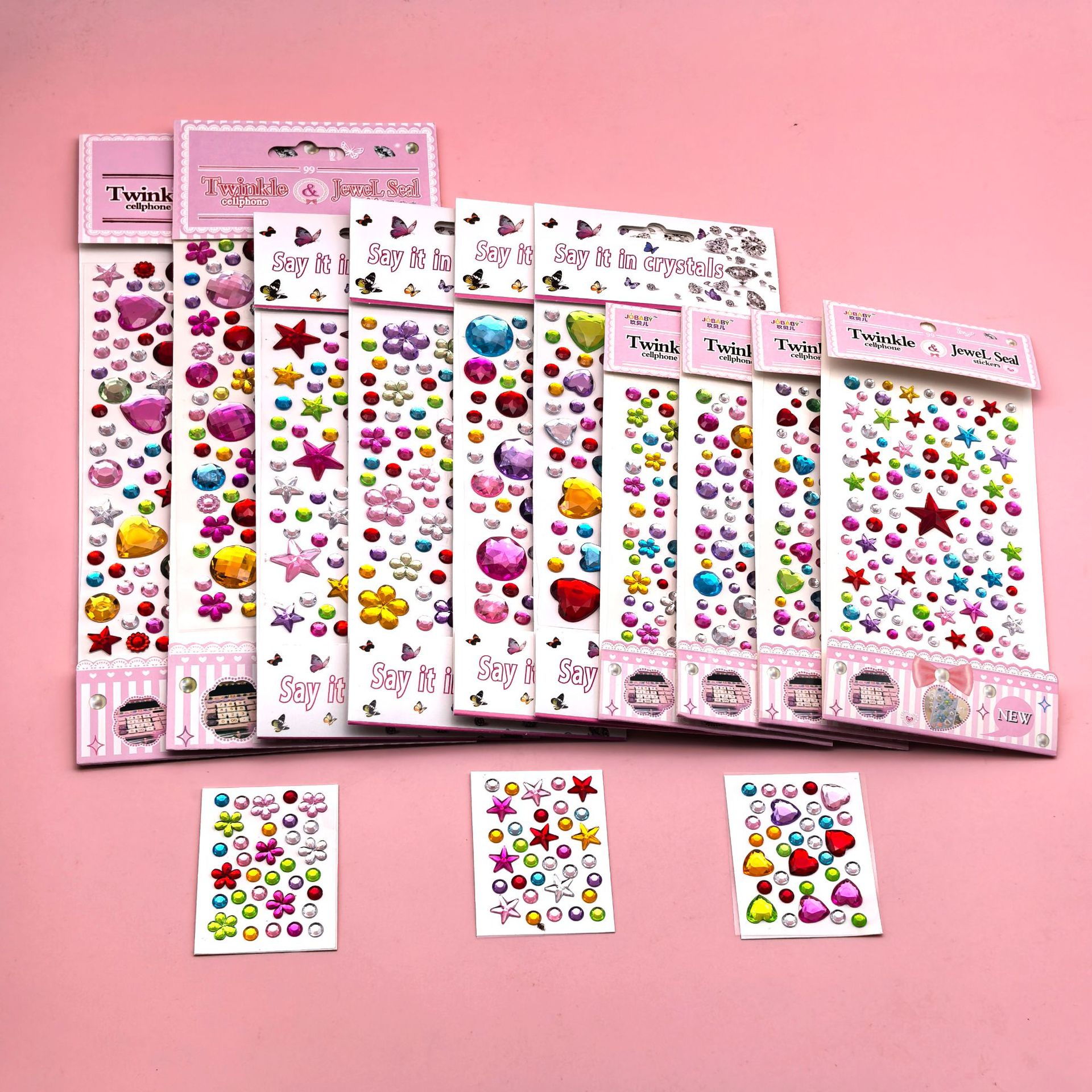 Grandes autocollants créatifs pour enfants, ciel étoilé de dessin animé, autocollants en cristal DIY, diamants acryliques, un lot de sept couleurs.