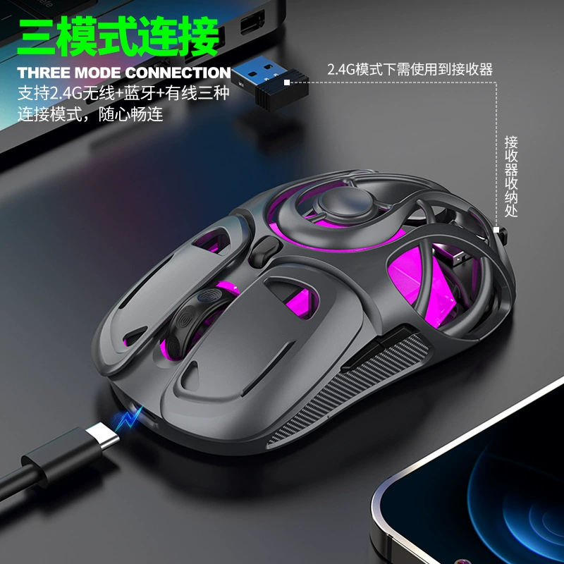 Viper X10 Wireless Bluetooth Tri-mode Mouse Illuminated Hollow Firefly Gaming Mouse 1K Return Cross-border